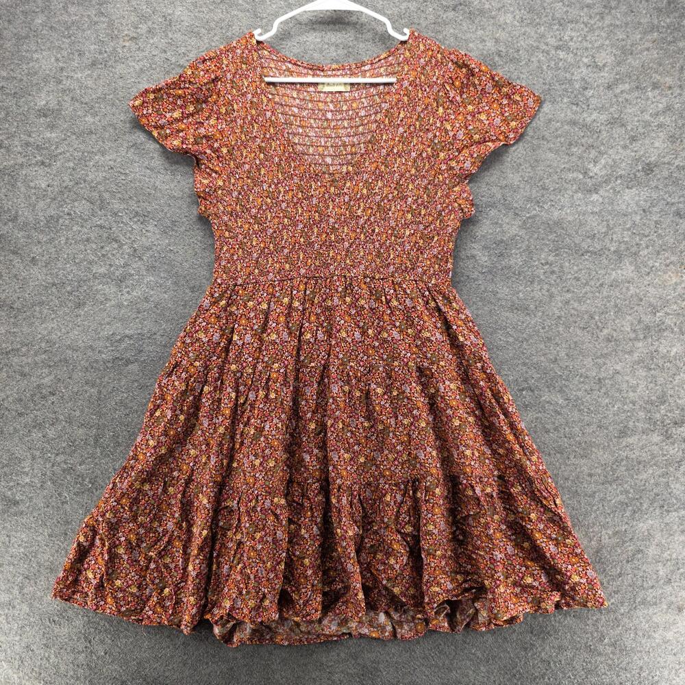 Altar'd State Dress Womens Large Red Floral Khaleesa Smocked Fit Flare Lined